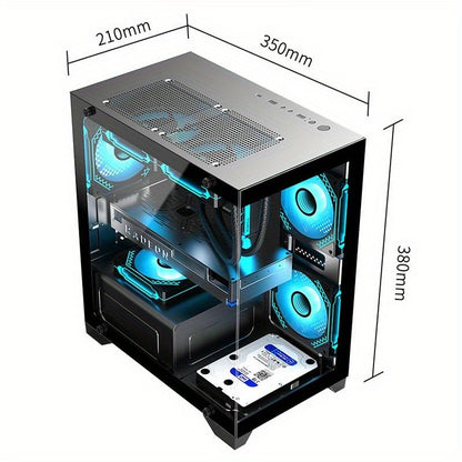 ATX Mid Tower Gaming PC Case with Tempered Glass