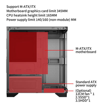 ATX Mid Tower Gaming PC Case with Tempered Glass