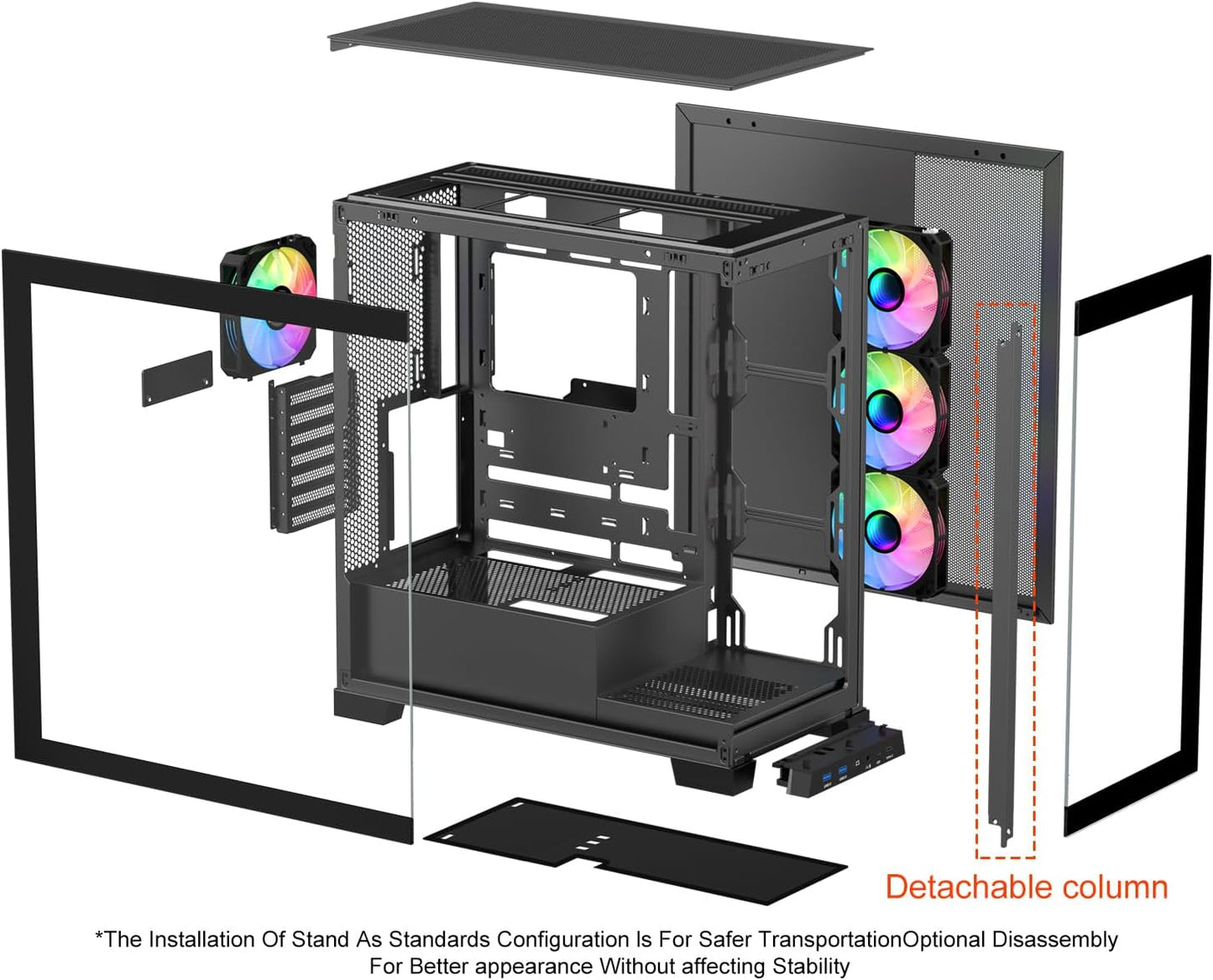 ATX Mid Tower Gaming PC Case with Tempered Glass