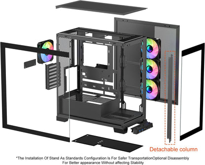ATX Mid Tower Gaming PC Case with Tempered Glass